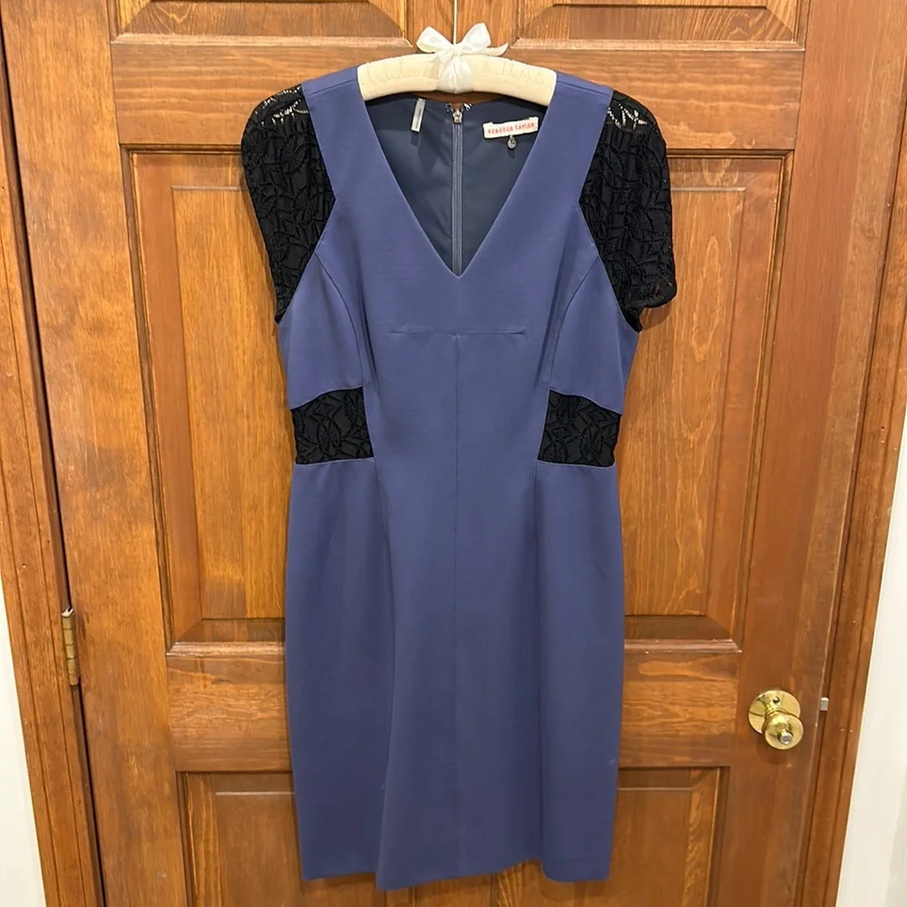 Rebecca Taylor purple professional dress black lace inserts 10 8 - Picture 5 of 10